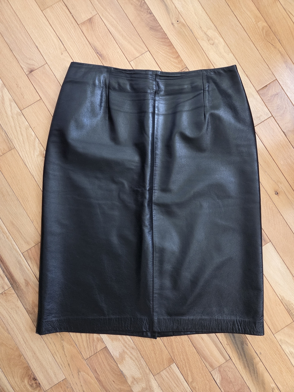 Vintage Danier Black Leather Midi Skirt 90s Minimalist High Waist Large